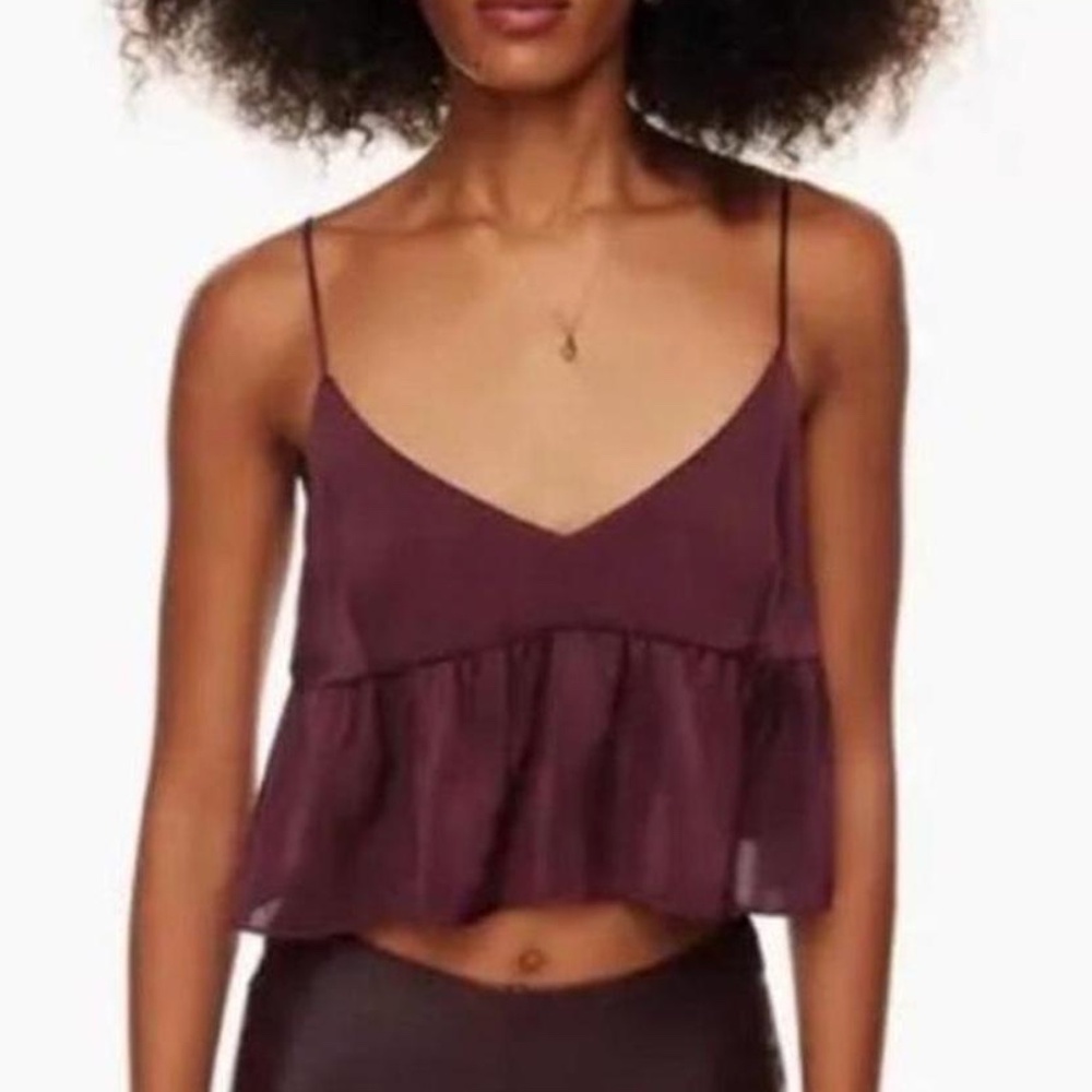 Aritzia Burgundy Spaghetti-Strap Ruffle Camisole
